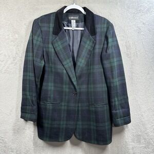 Sag Harbor Plaid Blazer Jacket Womens 14 Green Wool Blend Heritage Retro Vtg
